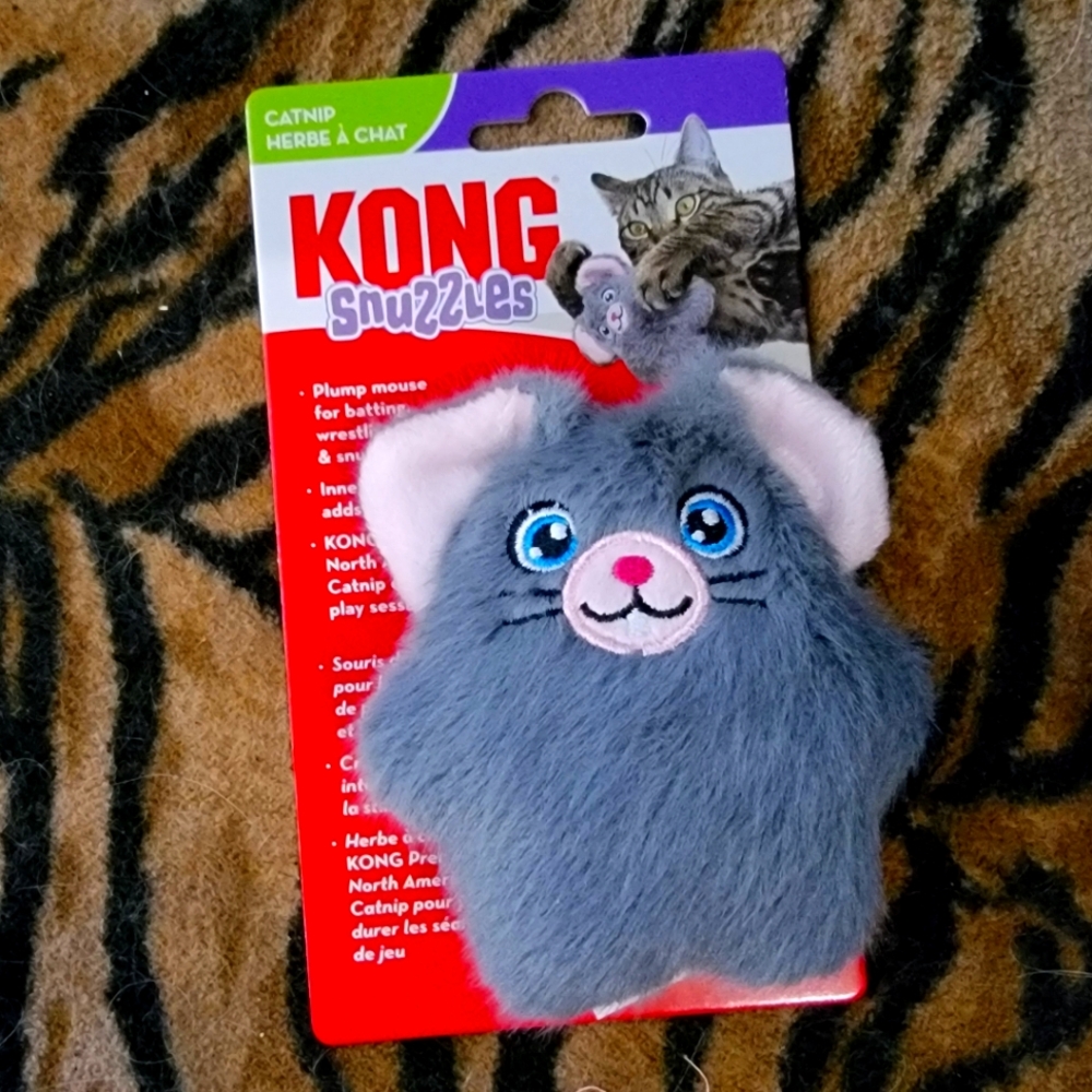 KONG Cat Snuzzles Plush Cat Toy W Catnip in Grey and Pink Ea.